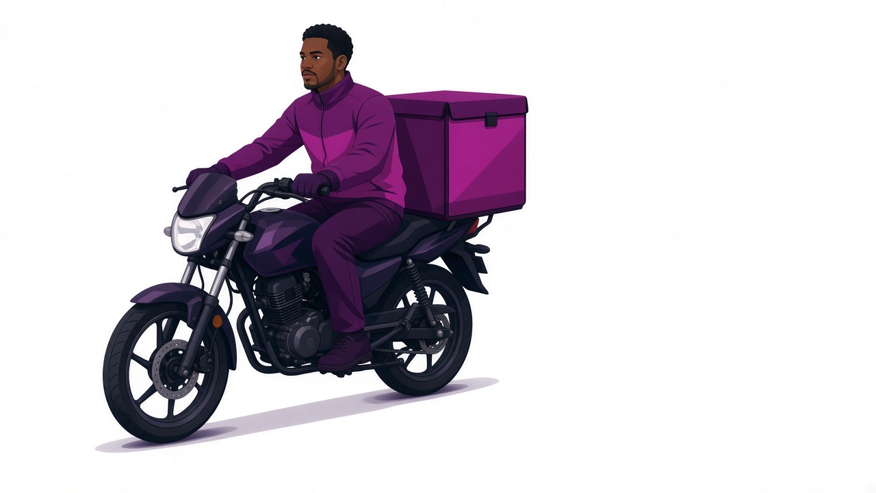 A delivery rider on a motorbike with a Fixme delivery box